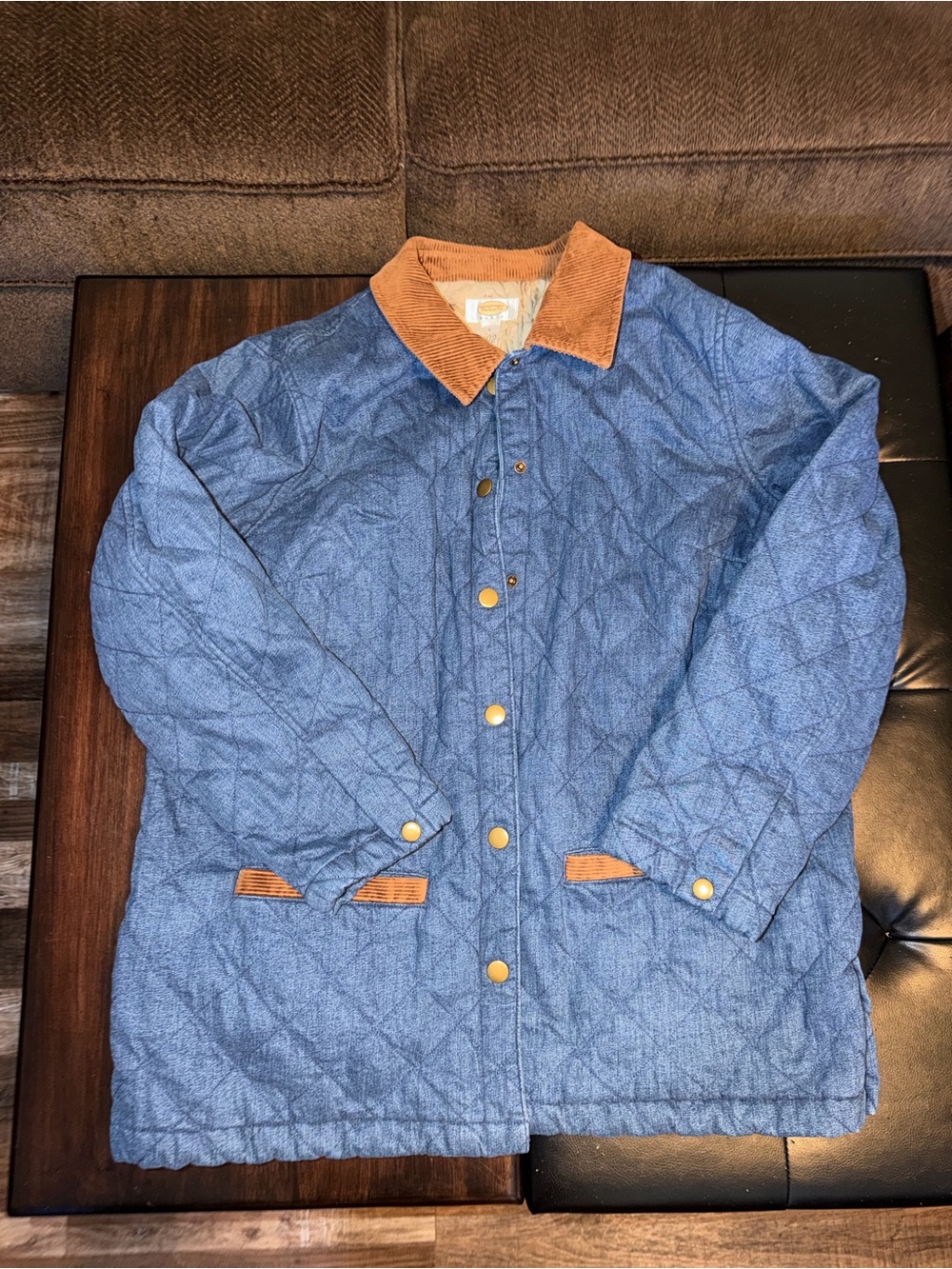 Vintage Talbots Quilted Blue Jacket with Tan Corduroy Collar Barn Jacket